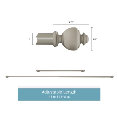 1-Inch Curtain Rod- Decorative Modern Urn Finials & Hardware- For Home Decor In Bedroom, Living Room & Kitchen, 48-84-Inch By Lavish Home (Gray) 3 1-Inch Curtain Rod- Decorative Modern Urn Finials & Hardware- For Home Decor In Bedroom, Living Room & Kitchen, 48-84-Inch By Lavish Home (Gray)