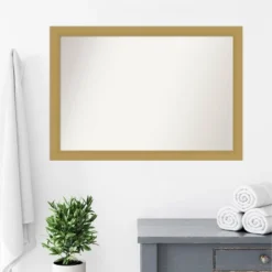 40" X 28" Non-Beveled Grace Bathroom Wall Mirror Brushed Gold - Amanti Art -Home Decor Shop GUEST 01520f6e 4ef9 4c53 b04b 0aad3a32855d
