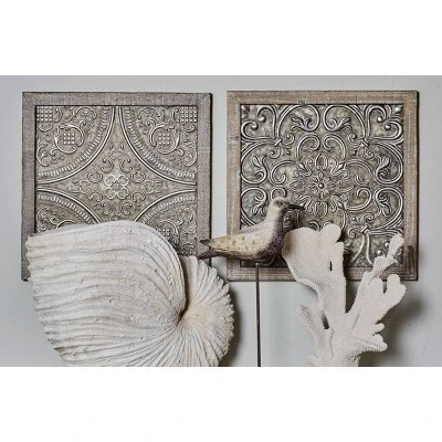 Metal Floral Embossed Wall Decor Set Of 4 Gray - Olivia & May 3 Metal Floral Embossed Wall Decor Set Of 4 Gray - Olivia & May
