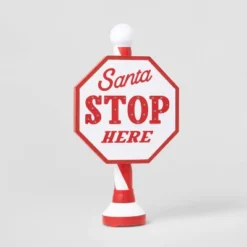 Santa Stop Here LED Tabletop Sign Red/White - Wondershop™