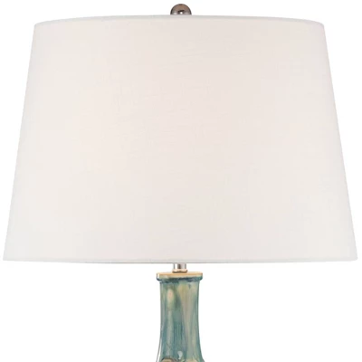360 Lighting Mid Century Modern Table Lamps 26" High Set Of 2 Ceramic Teal Glaze Handcrafted White Empire Shade For Living Room (Colors May Vary) 5 360 Lighting Mid Century Modern Table Lamps 26" High Set Of 2 Ceramic Teal Glaze Handcrafted White Empire Shade For Living Room (Colors May Vary) - Image 3