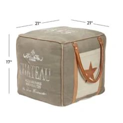 Canvas Pouf With Faux Leather Detail Gray - Olivia & May -Home Decor Shop GUEST 0d15bb03 0f60 4731 99ce a8176608f33b