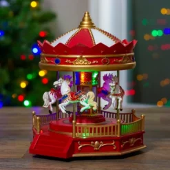 Northlight 9.25" LED Lighted Animated And Musical Carousel Christmas Village Display Piece