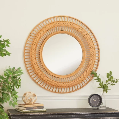 Metal Handmade Intricately Weaved Wall Mirror Brown - Olivia & May 3 Metal Handmade Intricately Weaved Wall Mirror Brown - Olivia & May