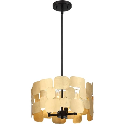 Possini Euro Design Stella Black Pendant Chandelier 15" Wide Modern Gold Leaf Drum Shade 4-Light Fixture For Dining Room House Foyer Kitchen Island 8 Possini Euro Design Stella Black Pendant Chandelier 15" Wide Modern Gold Leaf Drum Shade 4-Light Fixture For Dining Room House Foyer Kitchen Island - Image 6