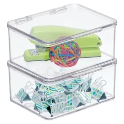 MDesign Plastic Stackable Home Office Supplies Storage Box - 2 Pack, Clear -Home Decor Shop GUEST 17a59fe0 c3df 41f9 bd47 1ecd90956b94