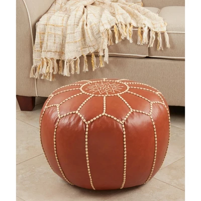 Saro Lifestyle Moroccan Pouf, 20"x20"x12" Round, Camel 4 Saro Lifestyle Moroccan Pouf, 20"x20"x12" Round, Camel - Image 2