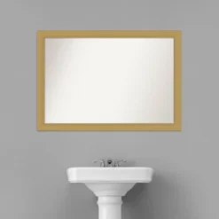 40" X 28" Non-Beveled Grace Bathroom Wall Mirror Brushed Gold - Amanti Art -Home Decor Shop GUEST 2491ca30 df5e 498d aa89 69ef07a15dae