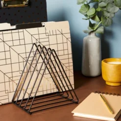 Okuna Outpost 2 Pack Metal Triangle File Storage Organizer, Home And Office Sorter For Magazines, Vinyl Records, Newspapers, Black