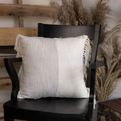 18X18 Inch Hand Woven Color Block Pillow Gray Cotton With Polyester Fill By Foreside Home & Garden