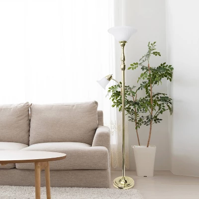 Torchiere Floor Lamp With Reading Light And Marble Glass Shades Gold - Lalia Home 5 Torchiere Floor Lamp With Reading Light And Marble Glass Shades Gold - Lalia Home - Image 3