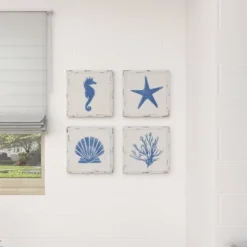 Set Of 4 Metal Sea Horse Speckled Wall Decors With Starfish Shell And Coral Designs Cream - Olivia & May -Home Decor Shop GUEST 2b18affe 4240 4517 9135 f7373b964e84