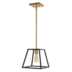 9.25" 1-Light Girard Farmhouse Industrial Iron LED Pendant Black/Brass Gold - JONATHAN Y -Home Decor Shop GUEST 2cf83c7f cde3 407f 941c ebd04a58f1dd