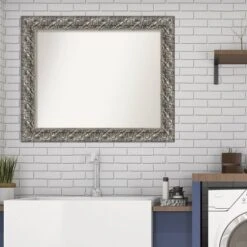 34" X 28" Non-Beveled Silver Luxor Wood Bathroom Wall Mirror - Amanti Art -Home Decor Shop GUEST 2e430c31 8575 42e4 9612 77b7be1ba6da