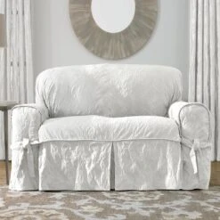 Matelasse Damask Slipcover White - Sure Fit