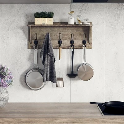 Emma And Oliver Rustic Wall Hanging Storage Rack With 5 Hooks For Entryway, Kitchen, Bathroom And More 6 Emma And Oliver Rustic Wall Hanging Storage Rack With 5 Hooks For Entryway, Kitchen, Bathroom And More - Image 4