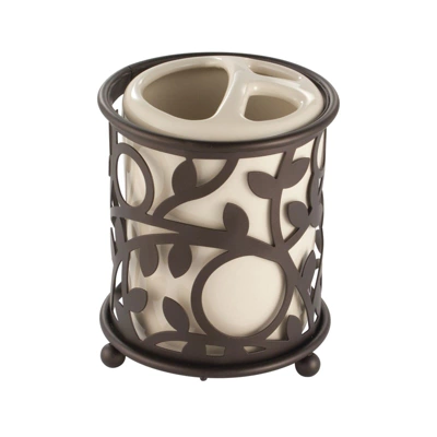 MDesign Ceramic/Metal Bathroom Soap, Toothbrush, Cup, Set Of 3, Vanilla/Bronze 9 MDesign Ceramic/Metal Bathroom Soap, Toothbrush, Cup, Set Of 3, Vanilla/Bronze - Image 7