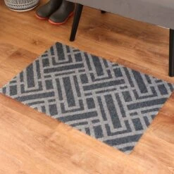 2'x3' ColorStar Deco Grid Door Mat Charcoal - Bungalow Flooring