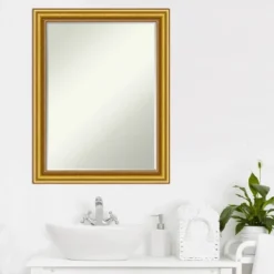 Amanti Art Townhouse Gold Petite Bevel Wood Bathroom Wall Mirror 27.5 X 21.5 In. -Home Decor Shop GUEST 36db7a7c aa3c 4c7a 8590 6fa7a3413ed8