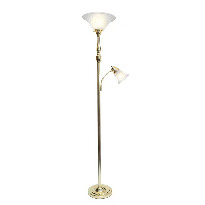 Torchiere Floor Lamp With Reading Light And Marble Glass Shades Gold - Lalia Home 3 Torchiere Floor Lamp With Reading Light And Marble Glass Shades Gold - Lalia Home