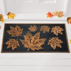 Collections Etc Embossed Bronze-Colored Finish Fall Leaf Design Door Mat 1'6"x2'6"
