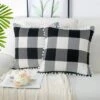 2 Pcs 18"x18" Polyester Buffalo Check Plaid With Pompoms Decorative Pillow Cover - PiccoCasa -Home Decor Shop GUEST 38bd0c90 b48b 4b32 a593 217e5741ec94