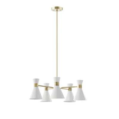 Ezra 5-Light Adjustable Chandelier Antique Brass/White - Ink+Ivy 4 Ezra 5-Light Adjustable Chandelier Antique Brass/White - Ink+Ivy - Image 2