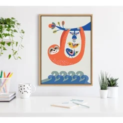 18" X 24" Sylvie Little Sloth Framed Canvas Wall Art By Rachel Lee Natural - Kate And Laurel -Home Decor Shop GUEST 3f7680a4 bad6 4fed 927c e36a6dfca266