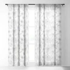 Emanuela Carratoni Line Art Floral Theme Single Panel Sheer Window Curtain - Deny Designs