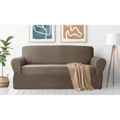 Stretch Plush Sofa Slipcover Chocolate Brown - Zenna Home
