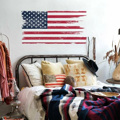 33" X 16.75" Distressed American Flag Giant Peel And Stick Wall Decal - RoomMates 3 33" X 16.75" Distressed American Flag Giant Peel And Stick Wall Decal - RoomMates
