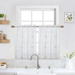 Trinity Short Curtains Floral Embroidered Pom Design Semi Sheer Rod Pocket -Home Decor Shop GUEST 46c4686d b511 4540 8789 5e4ee9847005