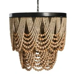 Metal Chandelier With Draped Wood Beads Light Beige - Storied Home -Home Decor Shop GUEST 47f75330 cad6 4f2d 843a 9b8816ed7bd7