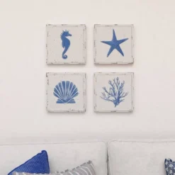 Set Of 4 Metal Sea Horse Speckled Wall Decors With Starfish Shell And Coral Designs Cream - Olivia & May -Home Decor Shop GUEST 48c389be 9f69 4b05 a962 c6d687ad5a6f