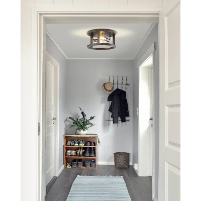 12.75" 2-Light LED Iron Rustic Industrial Flush Mount Brown - JONATHAN Y 5 12.75" 2-Light LED Iron Rustic Industrial Flush Mount Brown - JONATHAN Y - Image 3