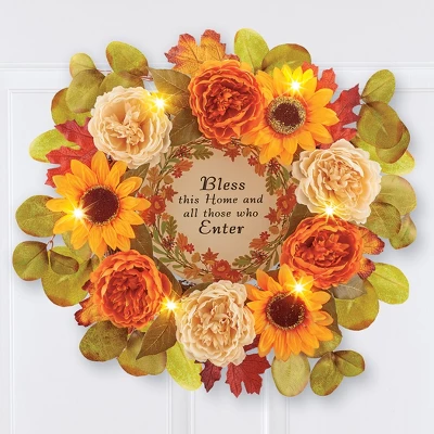 Collections Etc Artificial Autumn Blessing LED Lights Door Wreath 18" X 5" X 18" 3 Collections Etc Artificial Autumn Blessing LED Lights Door Wreath 18" X 5" X 18"
