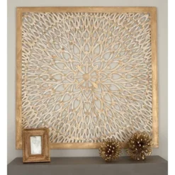 Wood Floral Handmade Intricately Carved Wall Decor With Mandala Design Light Brown - Olivia & May -Home Decor Shop GUEST 4b38a7d7 0fa7 41cd 9766 6ffbc65d1226