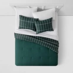 Grid Print Microfiber Reversible Comforter & Sheet Set Dark Green - Room Essentials™ -Home Decor Shop GUEST 4daf5f1a f5e2 4ffd 9c0a 0163fb5f2872