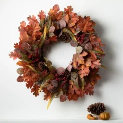 28"H Sullivans Leaf And Pinecone Wreath For Front Door, Multicolored -Home Decor Shop GUEST 4de51993 269b 475c a6ea 197d56827c06