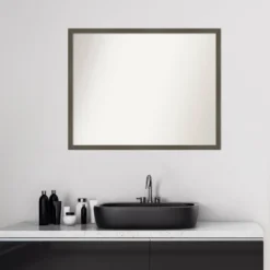 30" X 24" Non-Beveled Svelte Clay Gray Wood Bathroom Wall Mirror - Amanti Art -Home Decor Shop GUEST 505581e7 346b 40e0 9ae7 057c2b4552ab