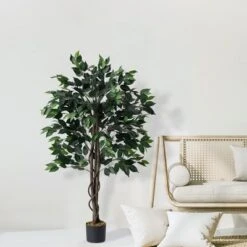 Forever Leaf 48" Artificial Ficus Silk Tree In Black Pot, Indoor Artificial Plant For Home Decor -Home Decor Shop GUEST 529e2d7d f331 49c3 b3c9 9de81bc9fd57