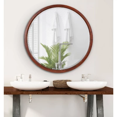 32" X 32" Hogan Round Framed Decorative Wall Mirror Walnut Brown - Kate & Laurel All Things Decor 6 32" X 32" Hogan Round Framed Decorative Wall Mirror Walnut Brown - Kate & Laurel All Things Decor - Image 4