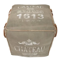 Canvas Pouf With Faux Leather Detail Gray - Olivia & May -Home Decor Shop GUEST 54093f6e c701 43ac 9fb5 647840df1d25