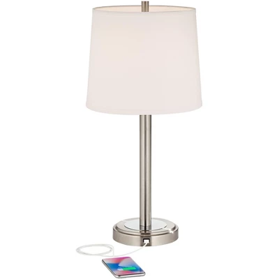 360 Lighting Camile Modern Table Lamps 25" High Set Of 2 Brushed Nickel With Table Top Dimmers USB Charging Port Off White Drum Shade For Office Desk 4 360 Lighting Camile Modern Table Lamps 25" High Set Of 2 Brushed Nickel With Table Top Dimmers USB Charging Port Off White Drum Shade For Office Desk - Image 2