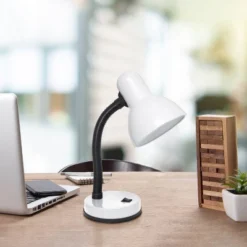 14.25" Traditional Fundamental Metal Desk Task Lamp And Bowl Shaped Shade With Flexi Gooseneck White - Creekwood Home -Home Decor Shop GUEST 5574eed6 192f 414a 89b7 0a01b5be17d8