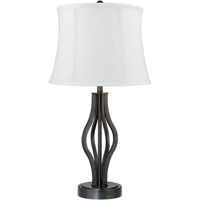 360 Lighting Heather Modern Industrial Table Lamps 25 3/4" High Set Of 2 Dark Iron With USB Charging Port White Softback Drum Shade For Bedroom Desk 6 360 Lighting Heather Modern Industrial Table Lamps 25 3/4" High Set Of 2 Dark Iron With USB Charging Port White Softback Drum Shade For Bedroom Desk - Image 4