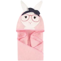 Little Treasure Baby Girl Cotton Animal Face Hooded Towel, Hip Bunny, One Size