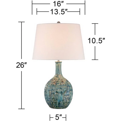 360 Lighting Mid Century Modern Table Lamps 26" High Set Of 2 Ceramic Teal Glaze Handcrafted White Empire Shade For Living Room (Colors May Vary) 8 360 Lighting Mid Century Modern Table Lamps 26" High Set Of 2 Ceramic Teal Glaze Handcrafted White Empire Shade For Living Room (Colors May Vary) - Image 6