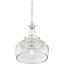 Franklin Iron Works Charleston Brushed Nickel Pendant 13 1/2" Wide Modern LED Clear Glass Shade For Dining Room House Foyer Kitchen Island Entryway -Home Decor Shop GUEST 5c655060 cb30 4a9f 8445 ea3756b9ac13