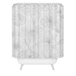 Emanuela Carratoni Line Art Floral Theme Shower Curtain Green - Deny Designs